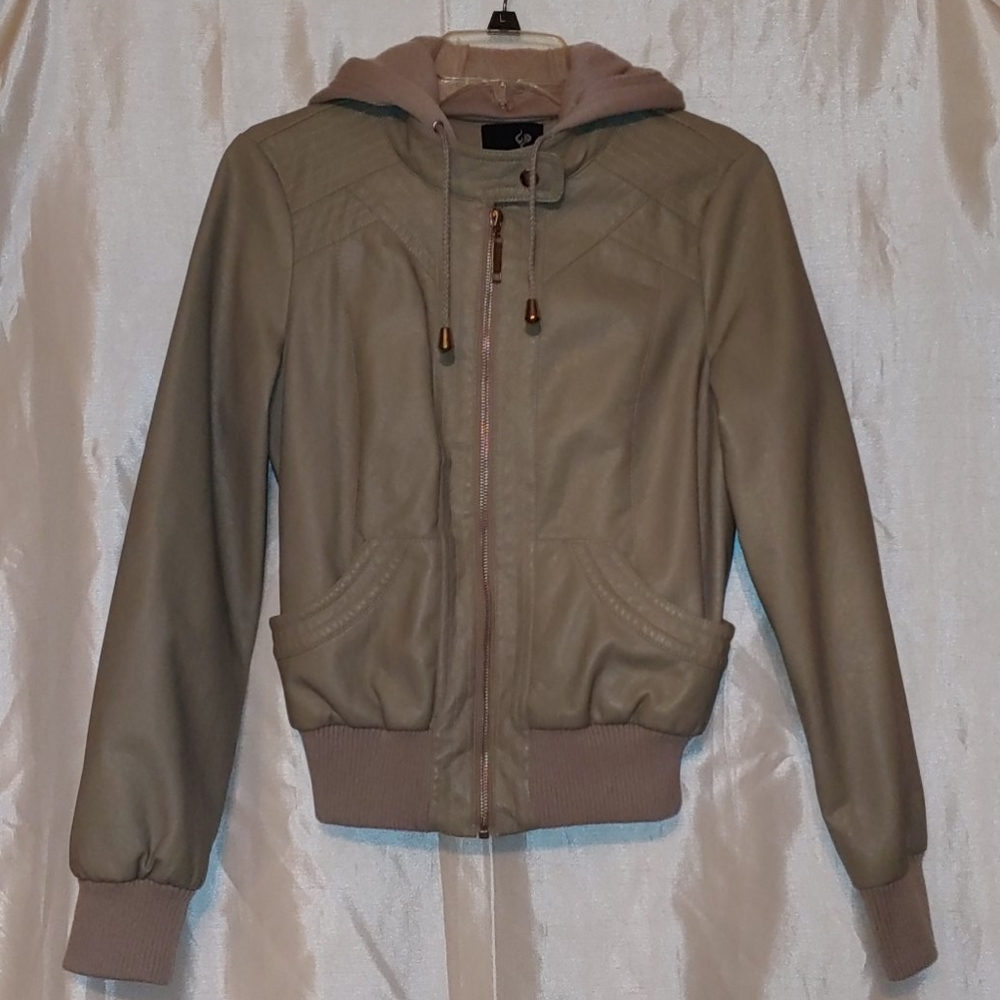 Faux Leather Jacket with Removeable Hood